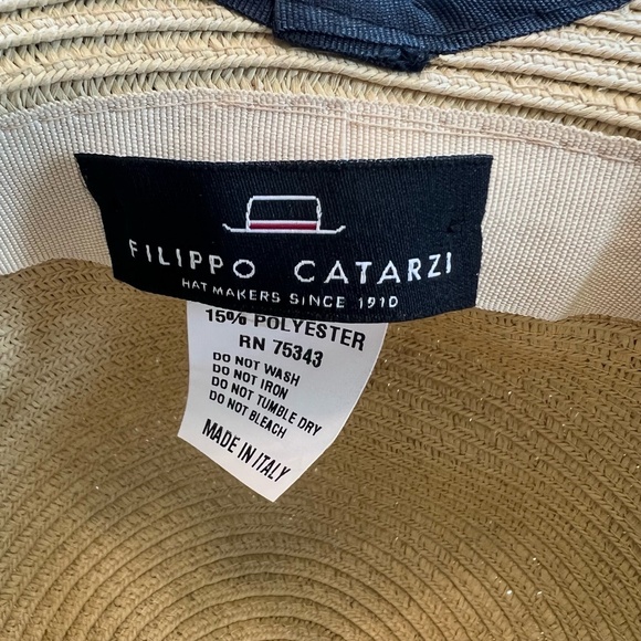 FILIPPO‎ CATARZI Made in Italy Wide Brim Decorative Bow Natural Straw Sun Hat - Picture 2 of 9